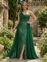 One Shoulder Appliques Satin Ruched Mother of the Bride Dresses