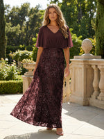 Short Sleeve V-Neck Lace Appliques Chiffon Mother of the Bride Dresses