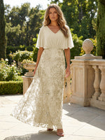 Short Sleeve V-Neck Lace Appliques Chiffon Mother of the Bride Dresses