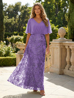 Short Sleeve V-Neck Lace Appliques Chiffon Mother of the Bride Dresses