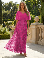 Short Sleeve V-Neck Lace Appliques Chiffon Mother of the Bride Dresses