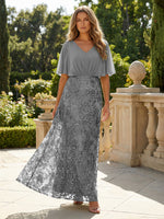 Short Sleeve V-Neck Lace Appliques Chiffon Mother of the Bride Dresses