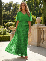 Short Sleeve V-Neck Lace Appliques Chiffon Mother of the Bride Dresses