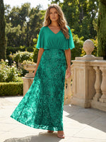 Short Sleeve V-Neck Lace Appliques Chiffon Mother of the Bride Dresses