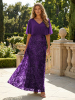 Short Sleeve V-Neck Lace Appliques Chiffon Mother of the Bride Dresses