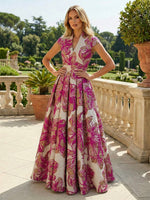 Cape Sleeve Jacquard Satin Ruched Mother of the Bride Dresses