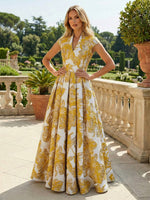 Cape Sleeve Jacquard Satin Ruched Mother of the Bride Dresses