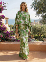 Cape Sleeve Jacquard Satin Ruched Mother of the Bride Dresses 2 Piece