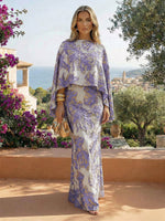 Cape Sleeve Jacquard Satin Ruched Mother of the Bride Dresses 2 Piece