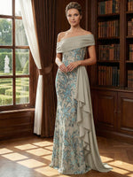 Off Shoulder Lace Appliques Sequins Mother of the Bride Dresses with Ruffles