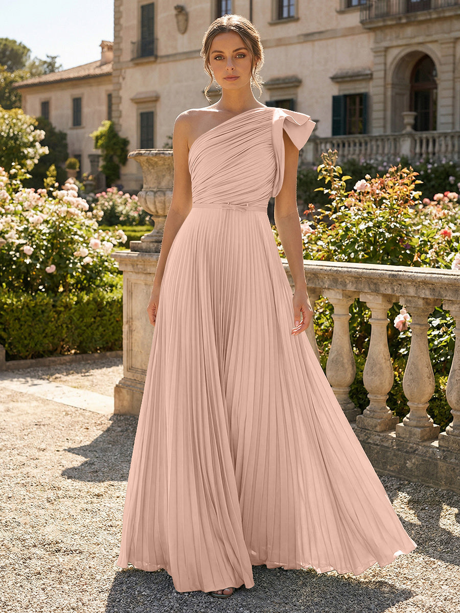 A-Line Pleated Chiffon One Shoulder Floor-Length Mother of the Bride
