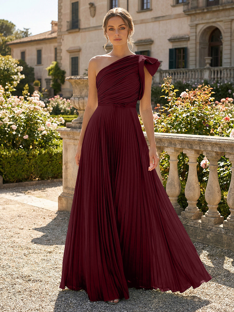 A-Line Pleated Chiffon One Shoulder Floor-Length Mother of the Bride