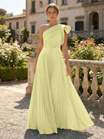 A-Line Pleated Chiffon One Shoulder Floor-Length Mother of the Bride