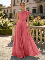 A-Line Pleated Chiffon One Shoulder Floor-Length Mother of the Bride
