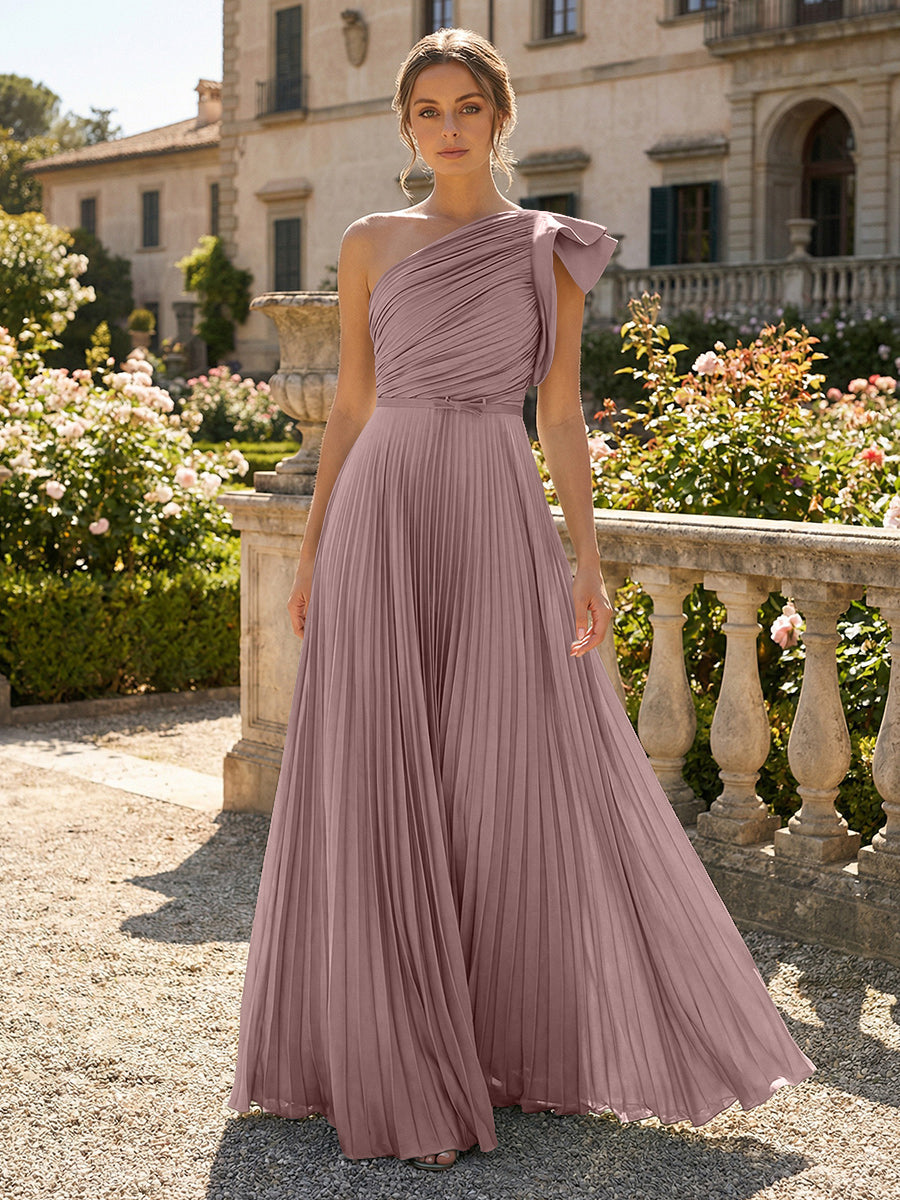 A-Line Pleated Chiffon One Shoulder Floor-Length Mother of the Bride