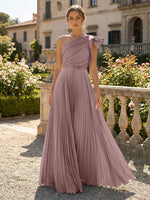 A-Line Pleated Chiffon One Shoulder Floor-Length Mother of the Bride