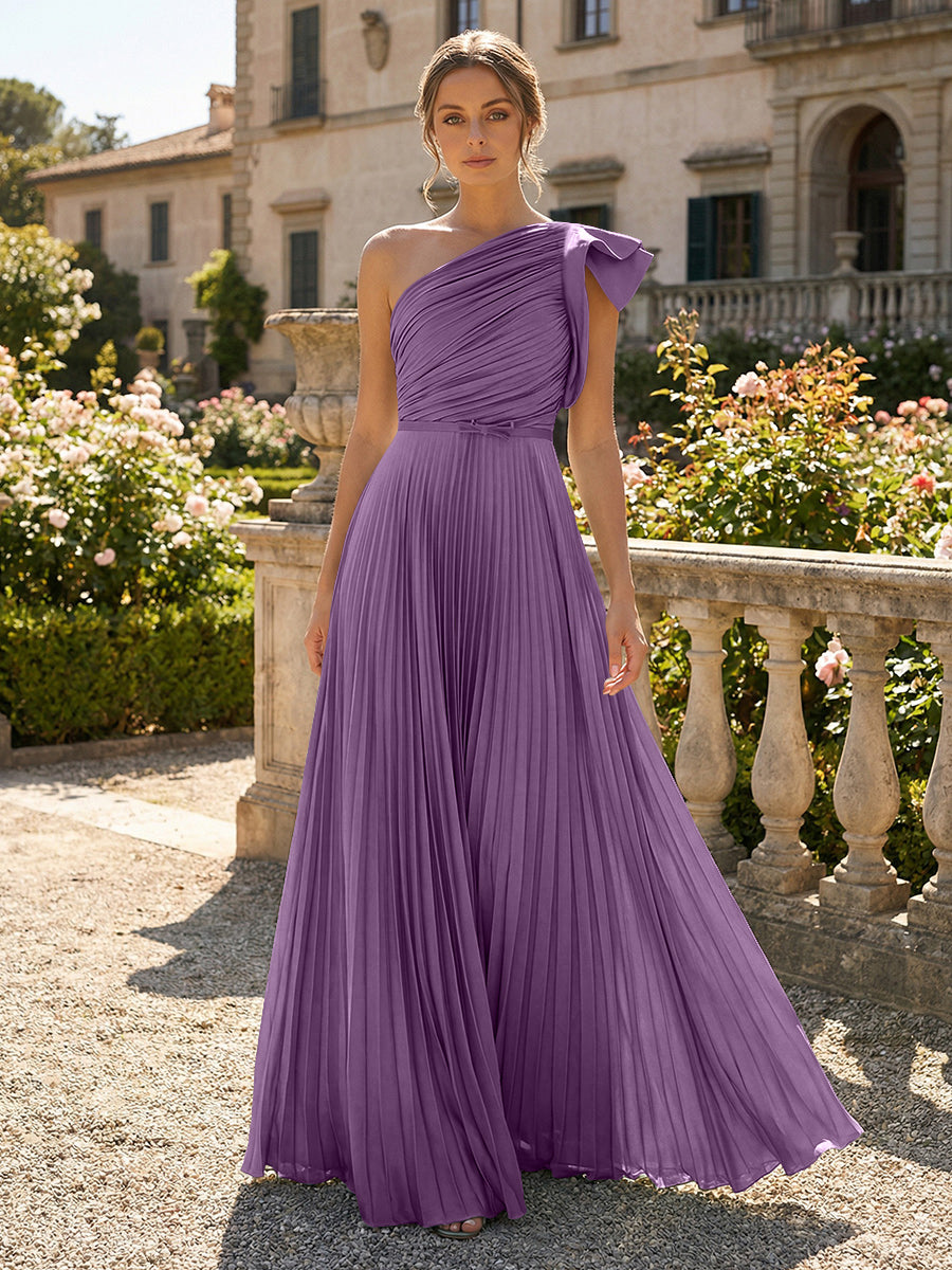 A-Line Pleated Chiffon One Shoulder Floor-Length Mother of the Bride