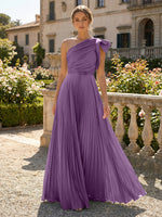 A-Line Pleated Chiffon One Shoulder Floor-Length Mother of the Bride