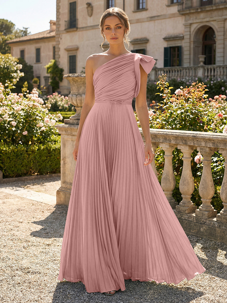 A-Line Pleated Chiffon One Shoulder Floor-Length Mother of the Bride