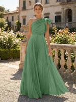 A-Line Pleated Chiffon One Shoulder Floor-Length Mother of the Bride