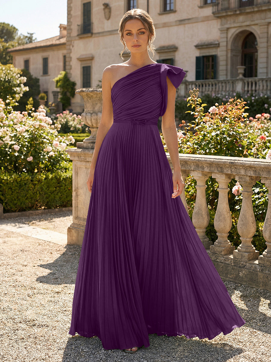 A-Line Pleated Chiffon One Shoulder Floor-Length Mother of the Bride