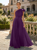 A-Line Pleated Chiffon One Shoulder Floor-Length Mother of the Bride
