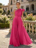 A-Line Pleated Chiffon One Shoulder Floor-Length Mother of the Bride