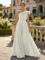 A-Line Pleated Chiffon One Shoulder Floor-Length Mother of the Bride