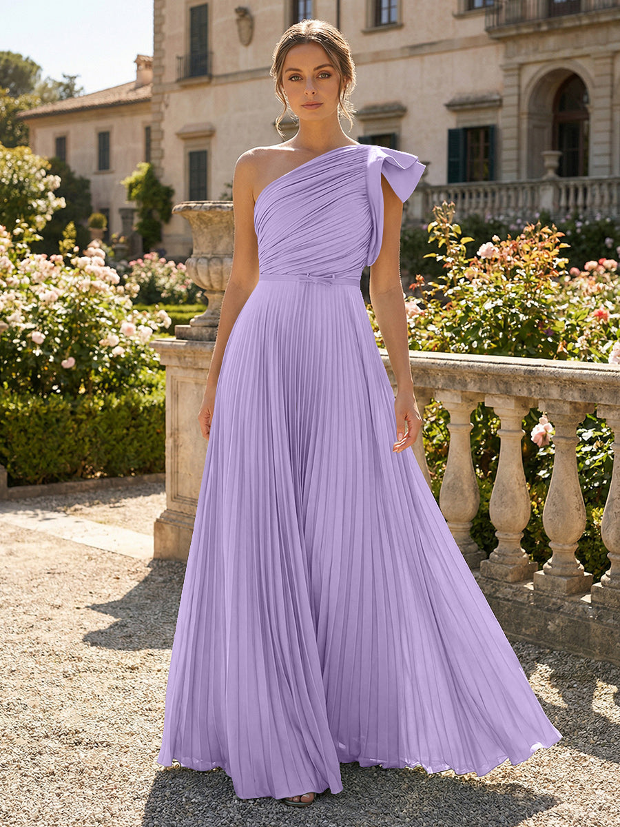 A-Line Pleated Chiffon One Shoulder Floor-Length Mother of the Bride