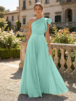 A-Line Pleated Chiffon One Shoulder Floor-Length Mother of the Bride