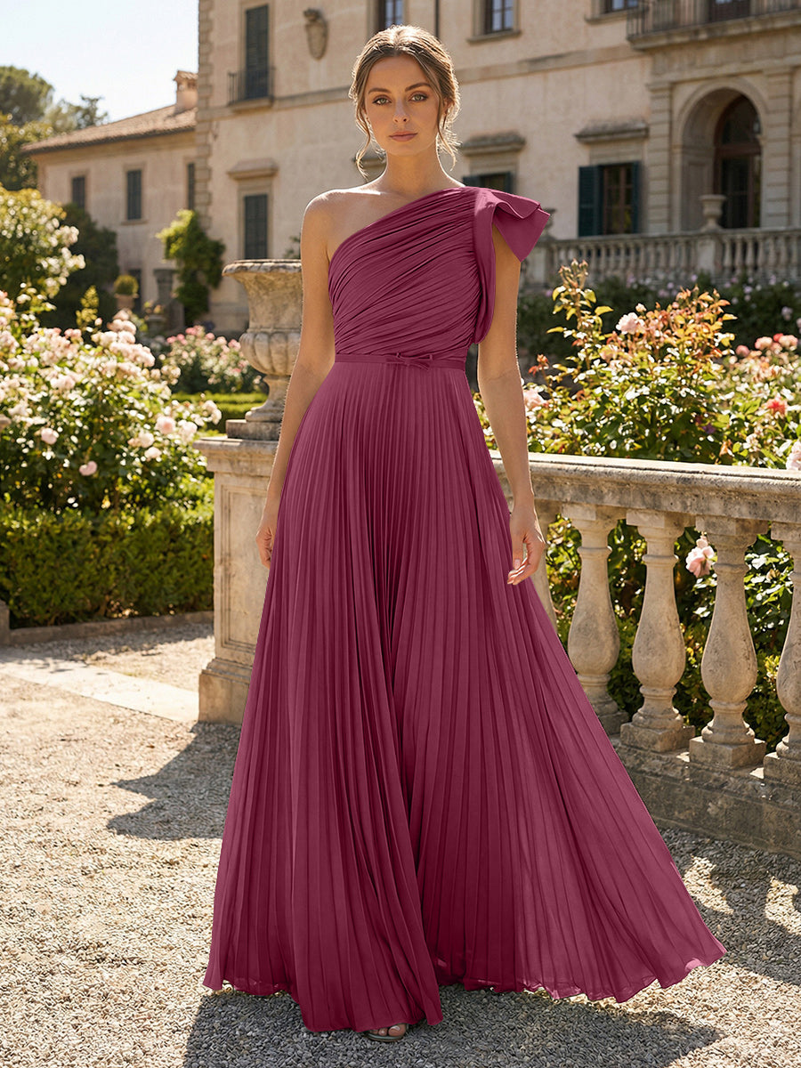 A-Line Pleated Chiffon One Shoulder Floor-Length Mother of the Bride