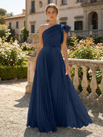A-Line Pleated Chiffon One Shoulder Floor-Length Mother of the Bride