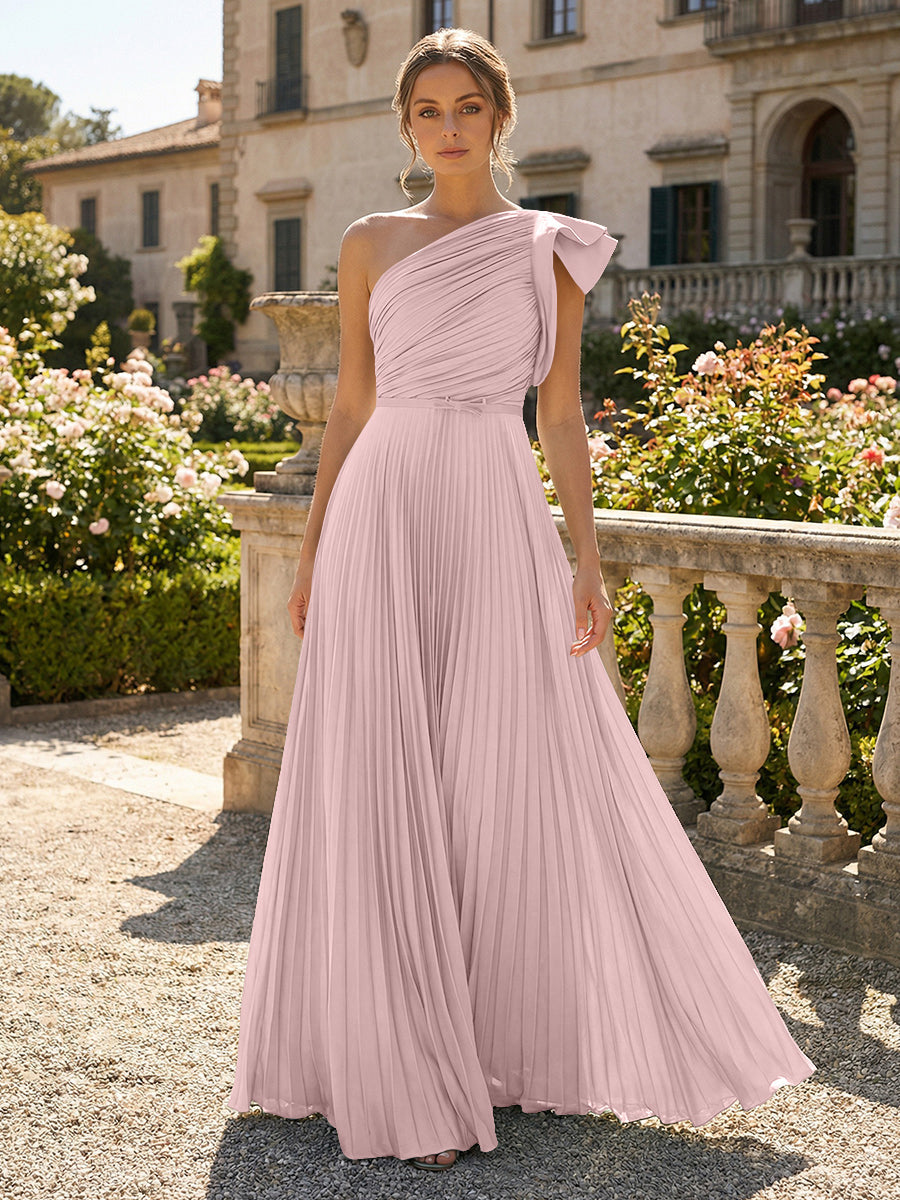 A-Line Pleated Chiffon One Shoulder Floor-Length Mother of the Bride
