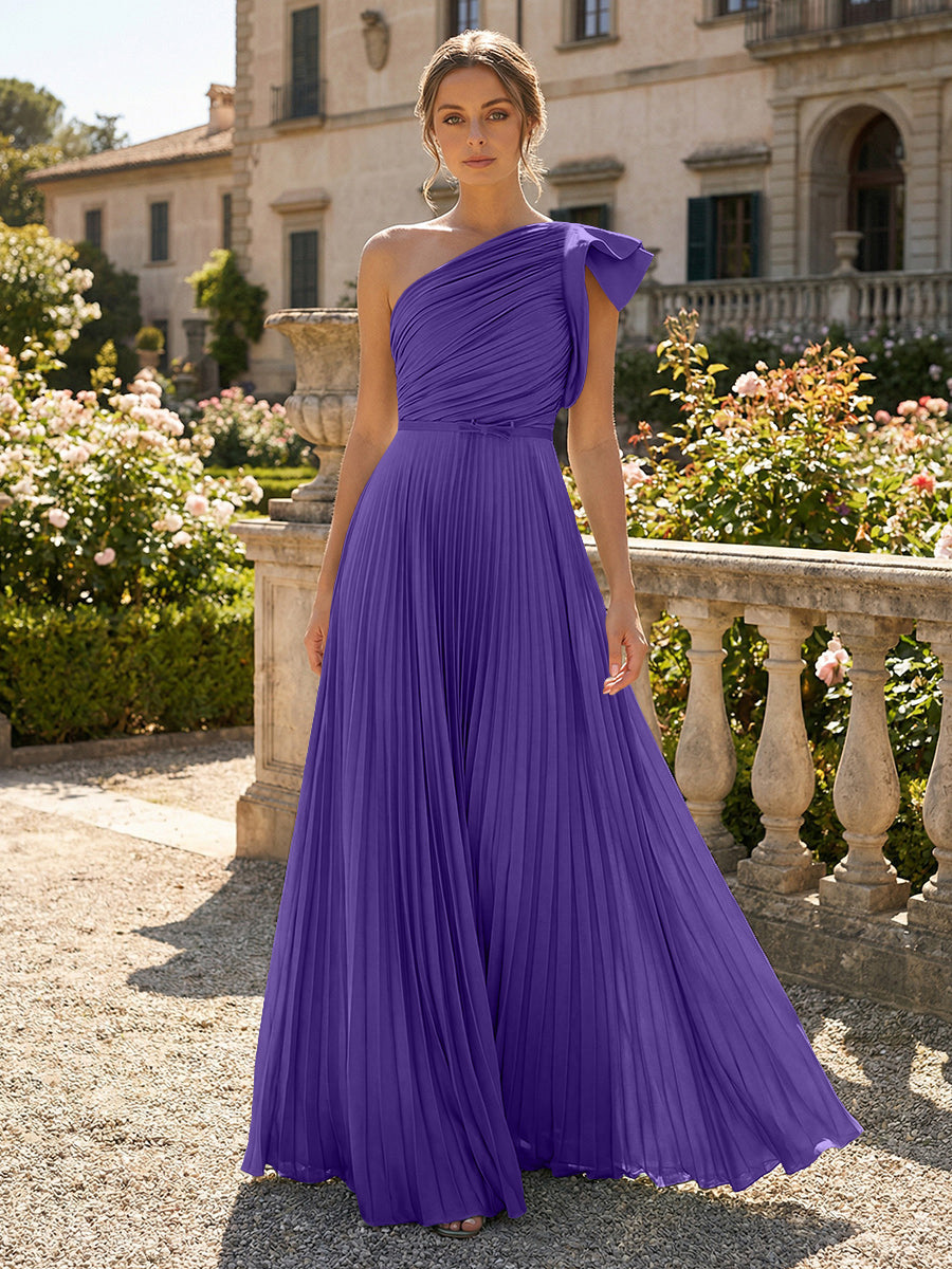 A-Line Pleated Chiffon One Shoulder Floor-Length Mother of the Bride