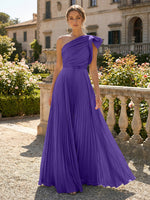 A-Line Pleated Chiffon One Shoulder Floor-Length Mother of the Bride