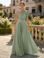 A-Line Pleated Chiffon One Shoulder Floor-Length Mother of the Bride