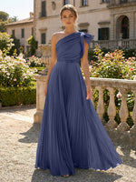 A-Line Pleated Chiffon One Shoulder Floor-Length Mother of the Bride