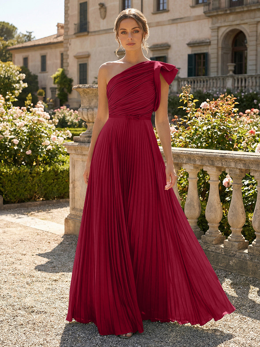 A-Line Pleated Chiffon One Shoulder Floor-Length Mother of the Bride