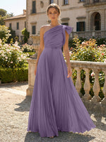 A-Line Pleated Chiffon One Shoulder Floor-Length Mother of the Bride