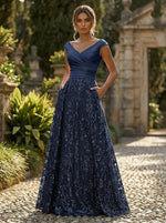 A-Line Floral Jacquard Floor-Length Mother of the Bride with Ruched Satin Bodice