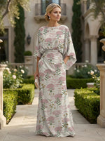 Sheath Chiffon Floral Print Cape Sleeves Mother of the Bride Groom Dresses for Formal Wedding