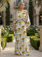 Sheath Chiffon Floral Print Cape Sleeves Mother of the Bride Groom Dresses for Formal Wedding