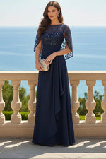A-Line Chiffon Cape Sleeves Floor-Length Mother of the Bride with Floral Sequin Bodice