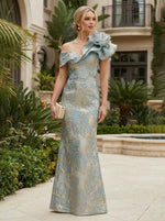 Sheath Floral Jacquard Off Shoulder Mother of the Bride Groom Dresses with Flower