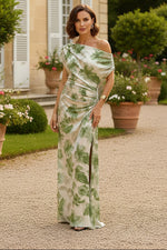 Sheath Floral Print Off Shoulder Maxi Mother of the Bride with Slit Ruched Waist