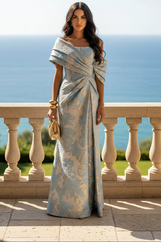 Sheath Satin Jacquard Off Shoulder Floor-Length Mother of the Bride
