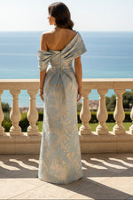 Sheath Satin Jacquard Off Shoulder Floor-Length Mother of the Bride