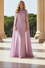 Chiffon High Neck Floor-Length Mother of the Bride with Rhinestones