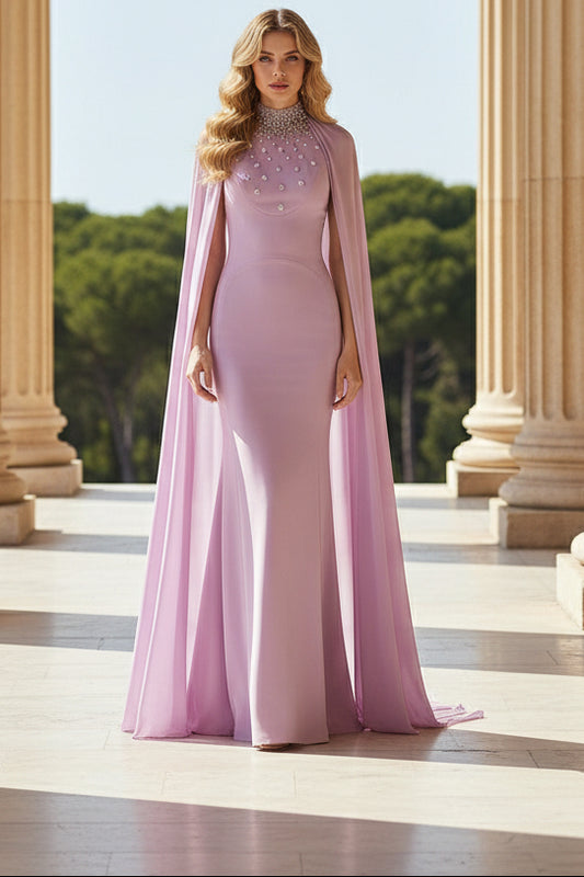 Chiffon High Neck Floor-Length Mother of the Bride with Rhinestones