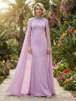 Chiffon High Neck Floor-Length Mother of the Bride with Rhinestones